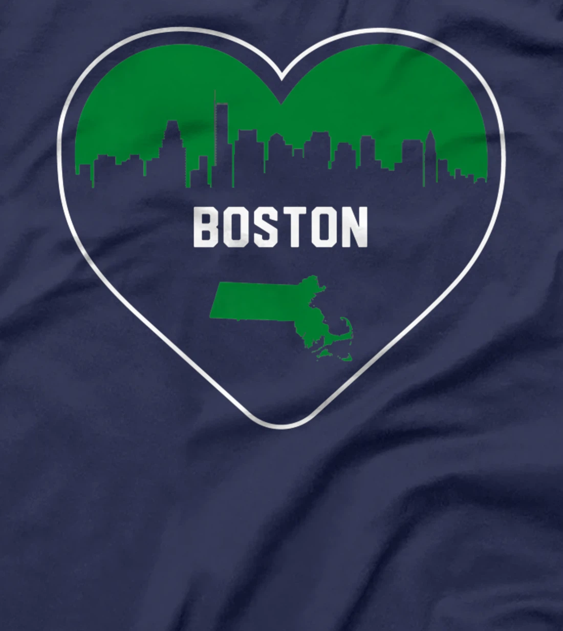 Cute Love Boston Cityscape Green Skyline Heart Design T-Shirt, Kid T-Shirt and Women T-Shirt