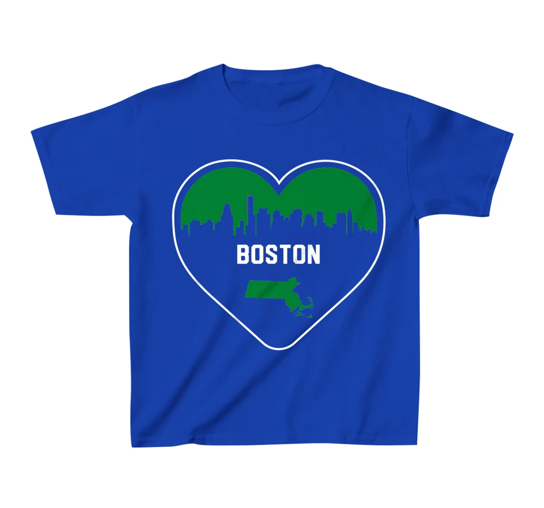 Cute Love Boston Cityscape Green Skyline Heart Design T-Shirt, Kid T-Shirt and Women T-Shirt
