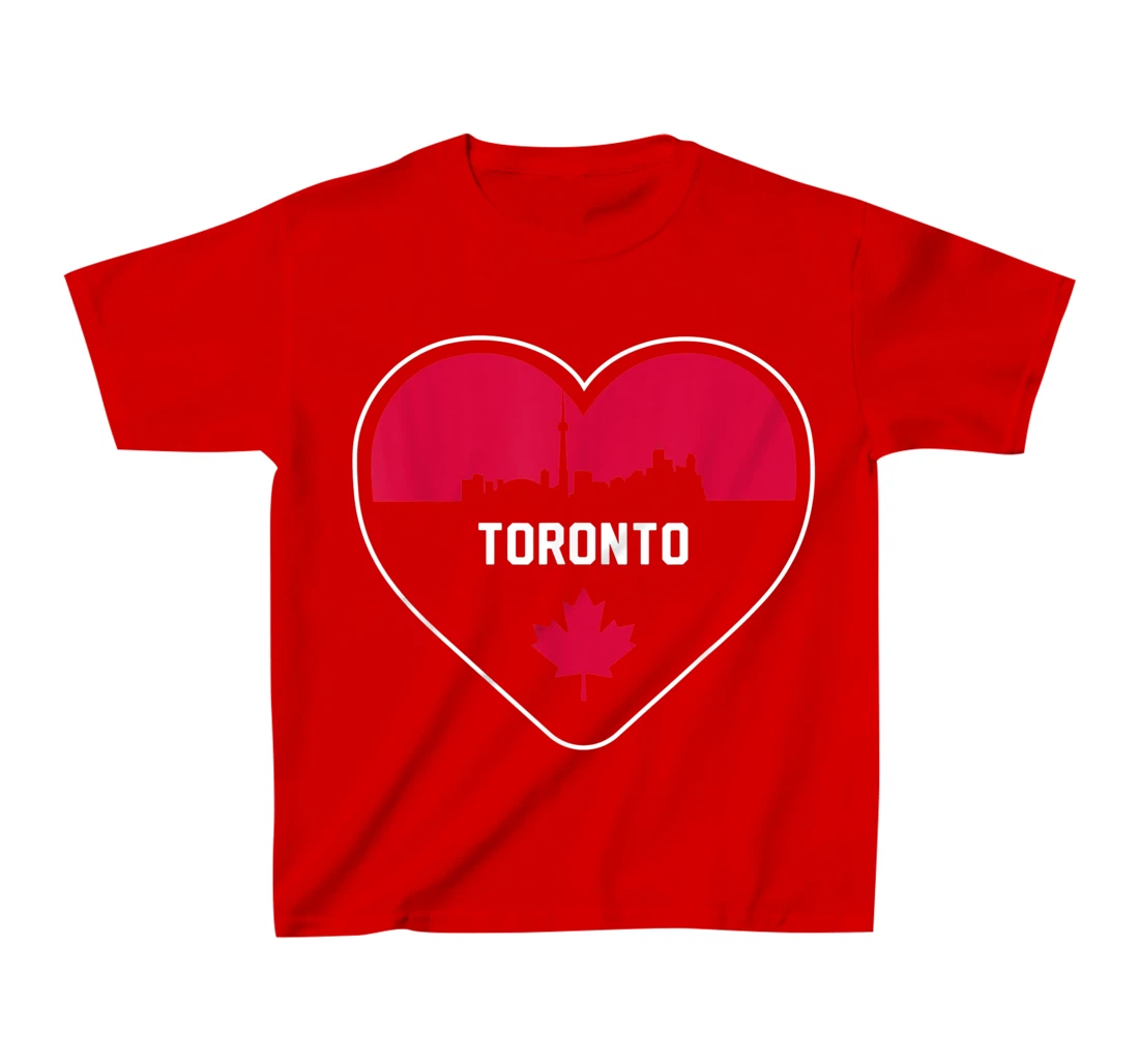 Cute Love Toronto Cityscape Red Skyline Heart Design T-Shirt, Kid T-Shirt and Women T-Shirt