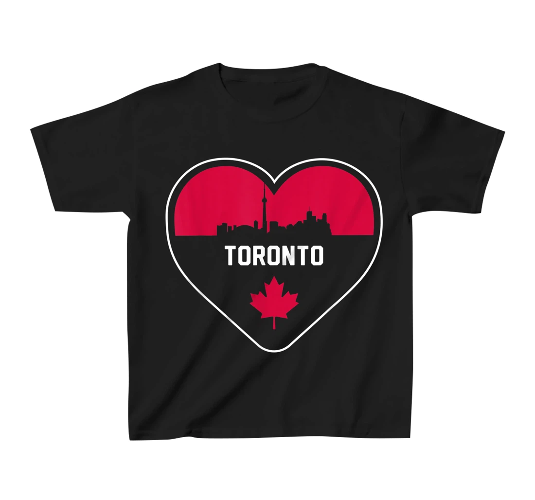 Cute Love Toronto Cityscape Red Skyline Heart Design T-Shirt, Kid T-Shirt and Women T-Shirt