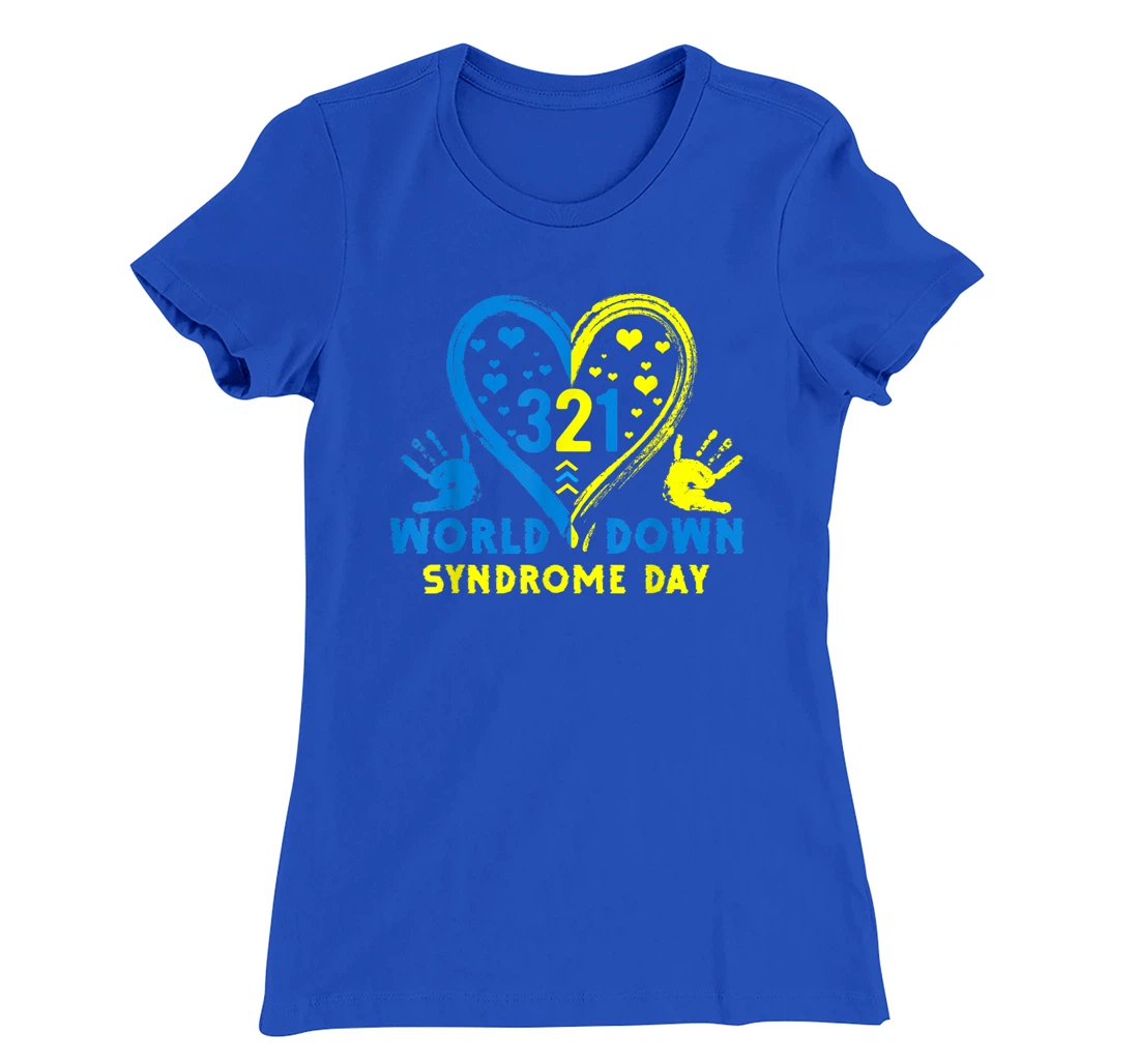 Blue Yellow Heart 21 World Down Syndrome Awareness Day T-Shirt, Kid T-Shirt and Women T-Shirt