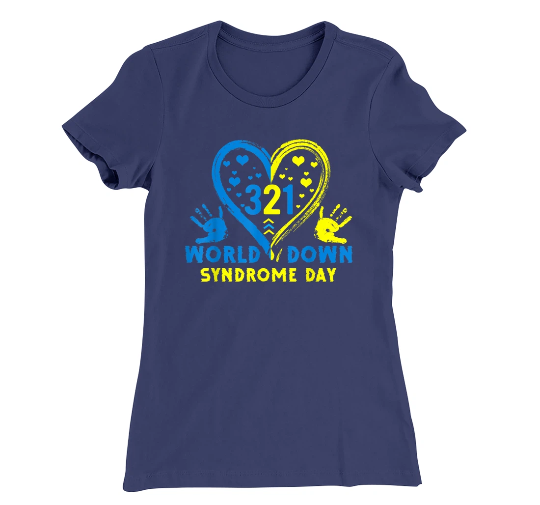 Blue Yellow Heart 21 World Down Syndrome Awareness Day T-Shirt, Kid T-Shirt and Women T-Shirt