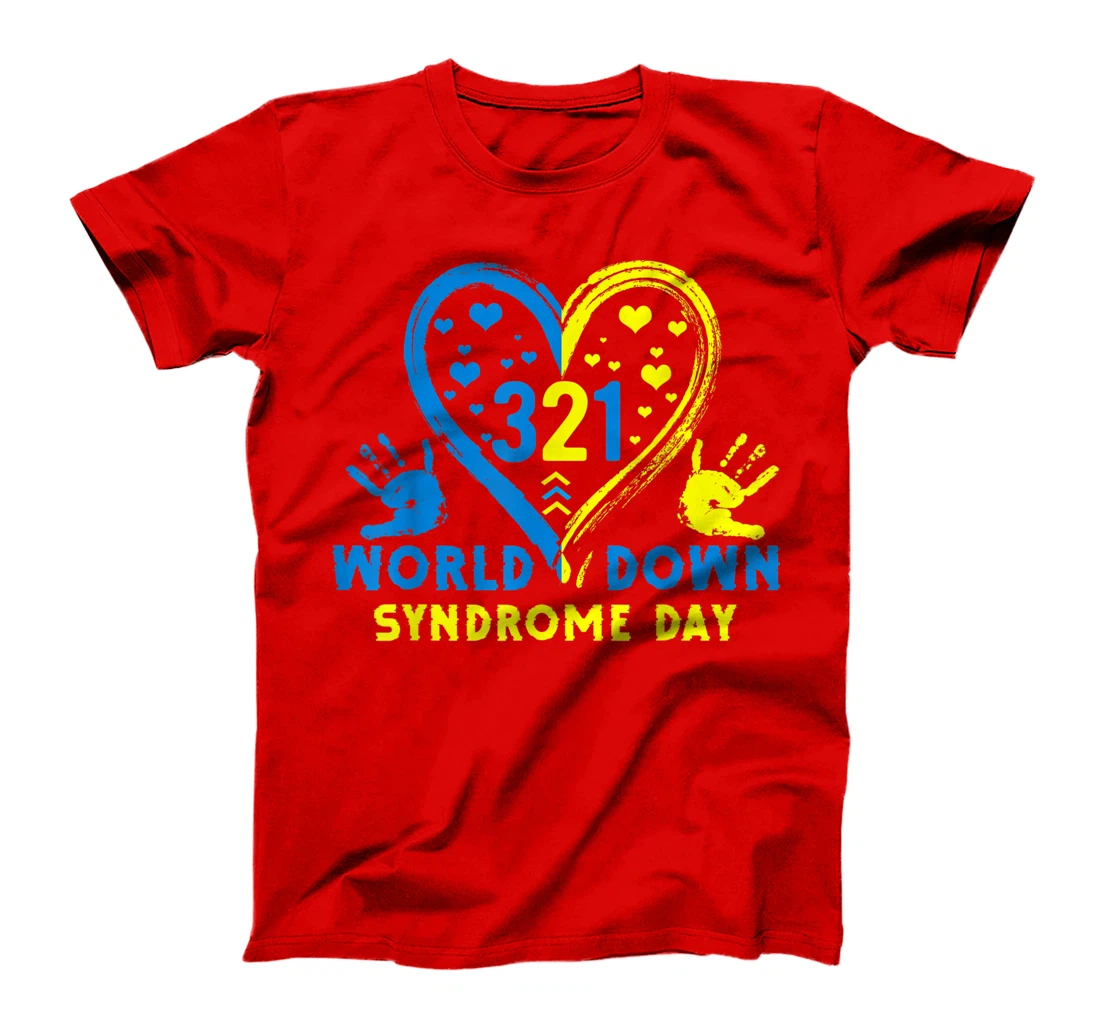 Blue Yellow Heart 21 World Down Syndrome Awareness Day T-Shirt, Kid T-Shirt and Women T-Shirt