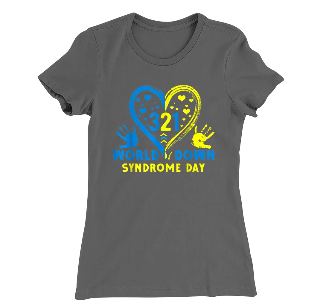 Blue Yellow Heart 21 World Down Syndrome Awareness Day T-Shirt, Kid T-Shirt and Women T-Shirt