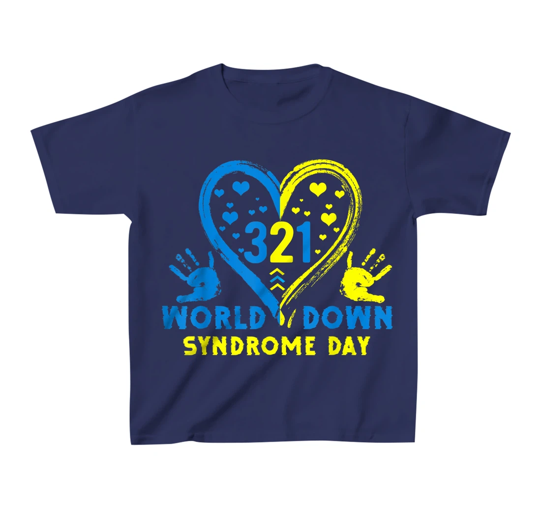 Blue Yellow Heart 21 World Down Syndrome Awareness Day T-Shirt, Kid T-Shirt and Women T-Shirt