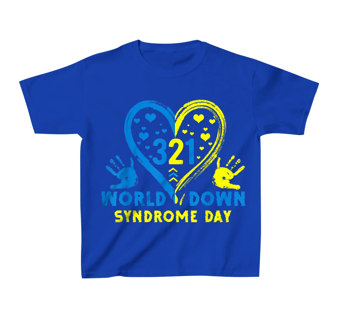 Blue Yellow Heart 21 World Down Syndrome Awareness Day T-Shirt, Kid T-Shirt and Women T-Shirt