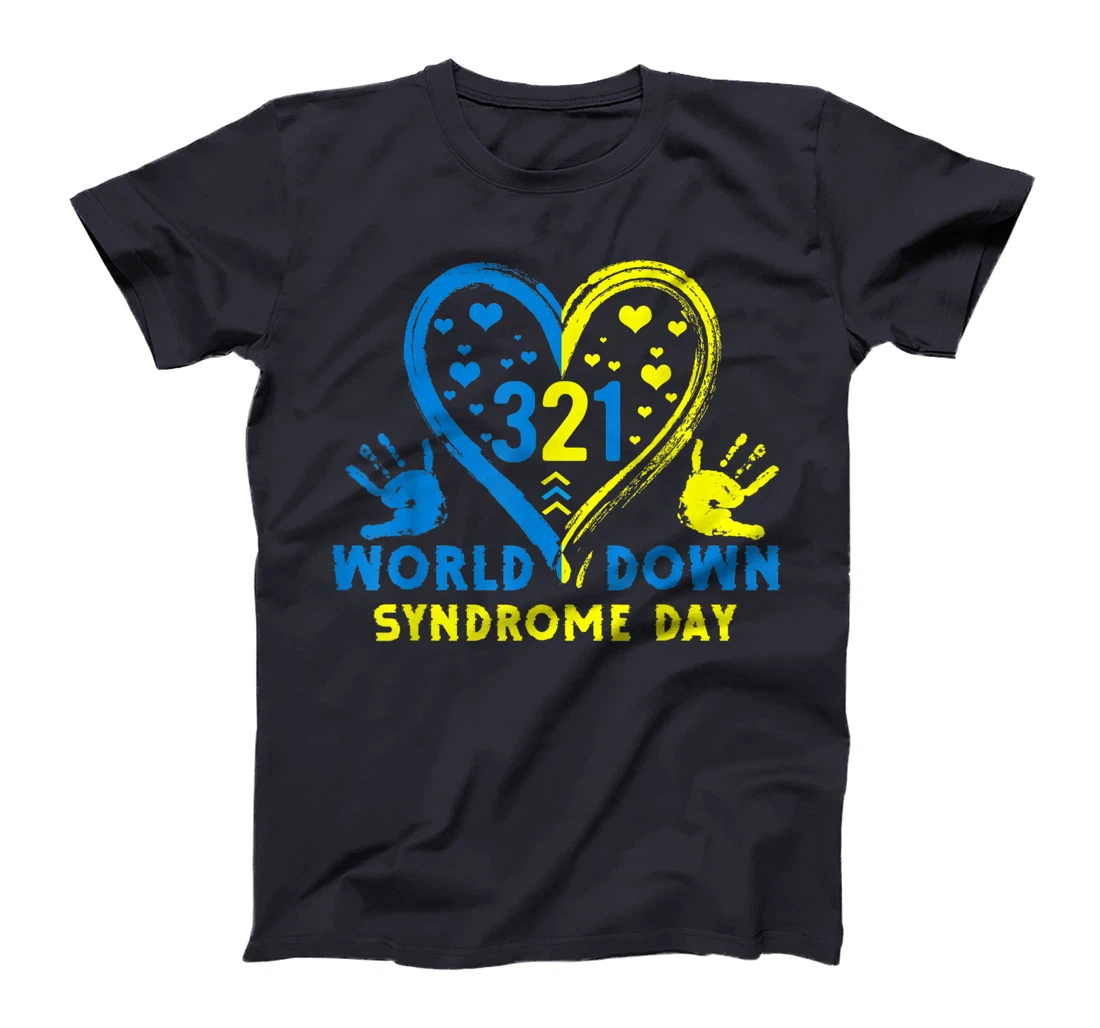 Blue Yellow Heart 21 World Down Syndrome Awareness Day T-Shirt, Kid T-Shirt and Women T-Shirt