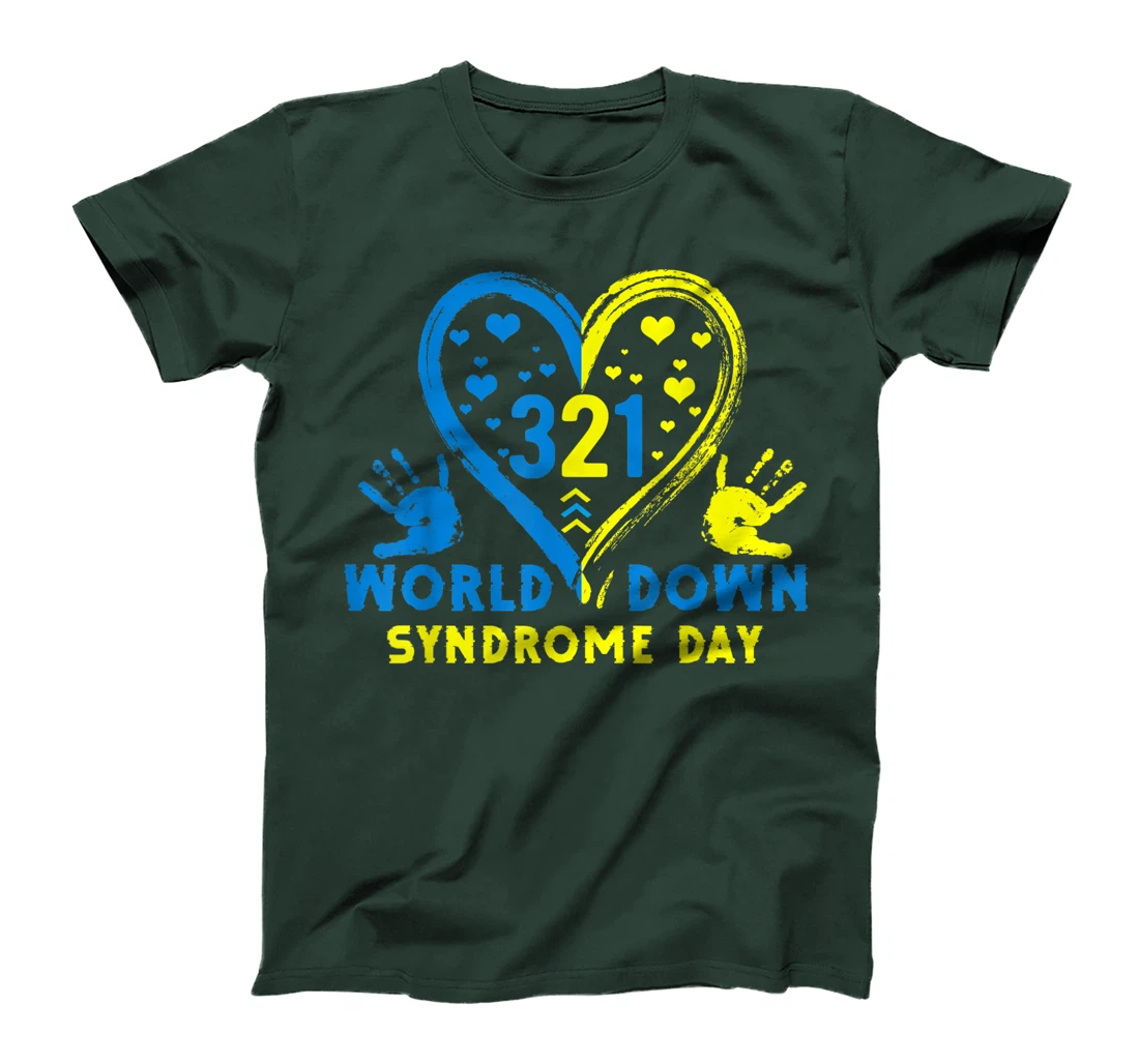 Blue Yellow Heart 21 World Down Syndrome Awareness Day T-Shirt, Kid T-Shirt and Women T-Shirt