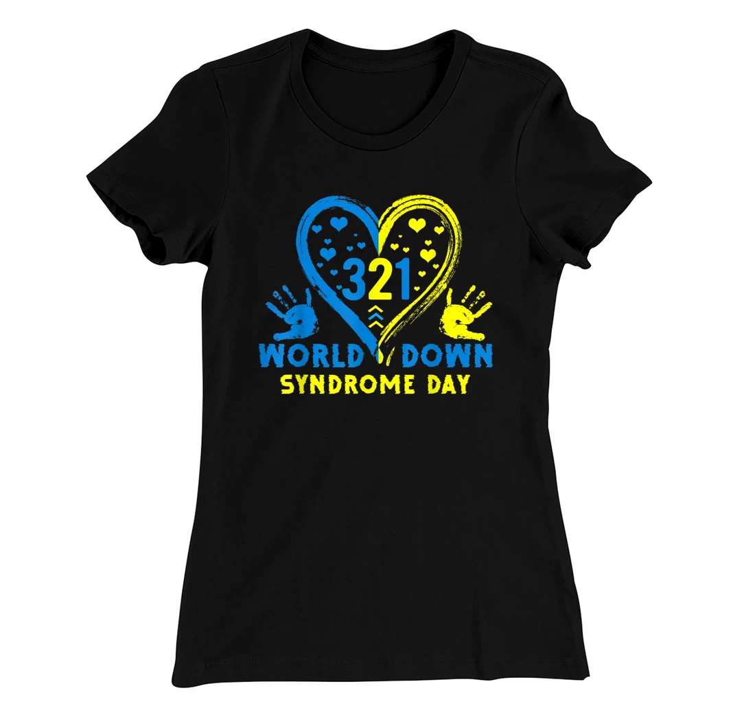 Blue Yellow Heart 21 World Down Syndrome Awareness Day T-Shirt, Kid T-Shirt and Women T-Shirt