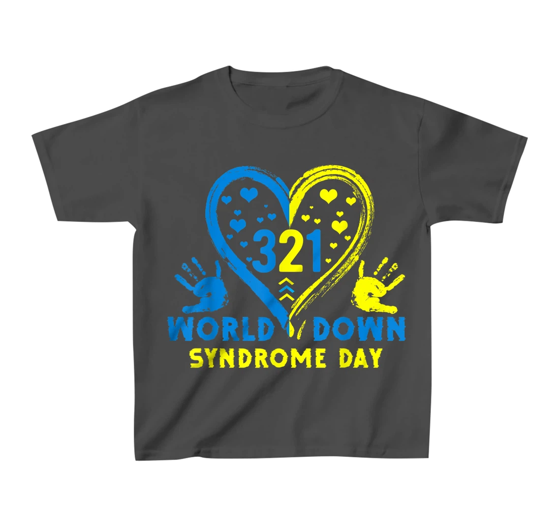 Blue Yellow Heart 21 World Down Syndrome Awareness Day T-Shirt, Kid T-Shirt and Women T-Shirt
