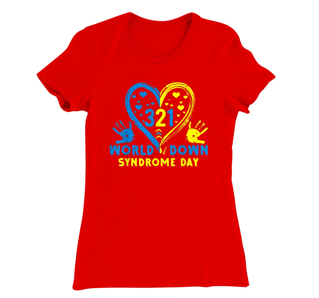 Blue Yellow Heart 21 World Down Syndrome Awareness Day T-Shirt, Kid T-Shirt and Women T-Shirt