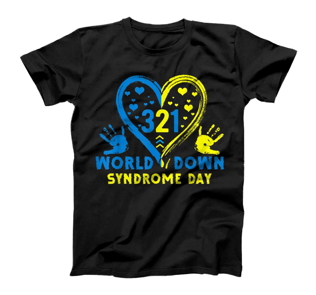 Blue Yellow Heart 21 World Down Syndrome Awareness Day T-Shirt, Kid T-Shirt and Women T-Shirt
