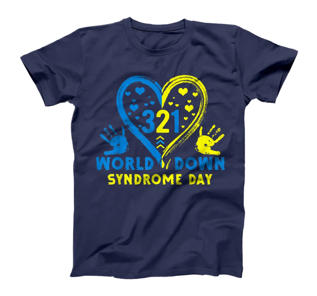Blue Yellow Heart 21 World Down Syndrome Awareness Day T-Shirt, Kid T-Shirt and Women T-Shirt