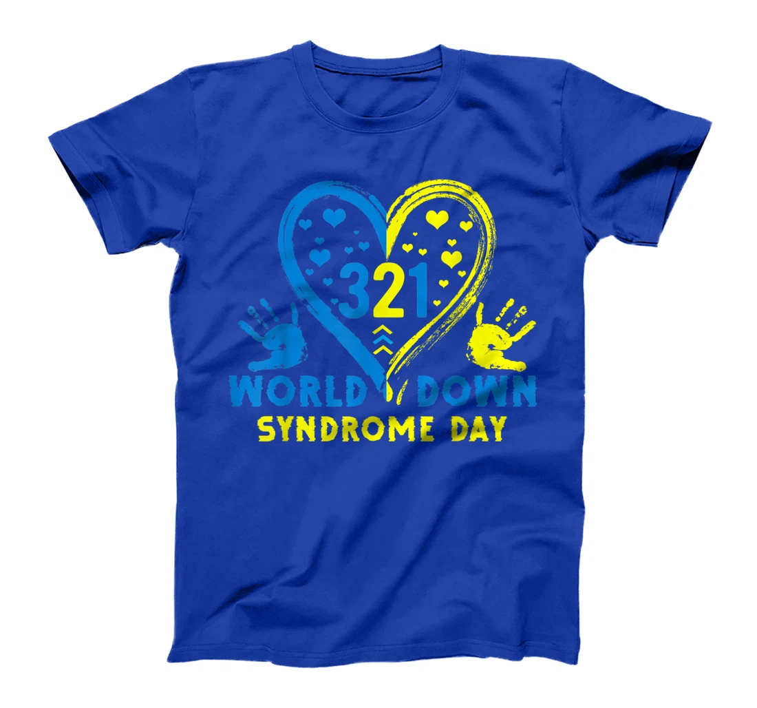 Blue Yellow Heart 21 World Down Syndrome Awareness Day T-Shirt, Kid T-Shirt and Women T-Shirt