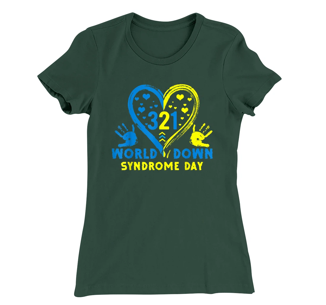 Blue Yellow Heart 21 World Down Syndrome Awareness Day T-Shirt, Kid T-Shirt and Women T-Shirt