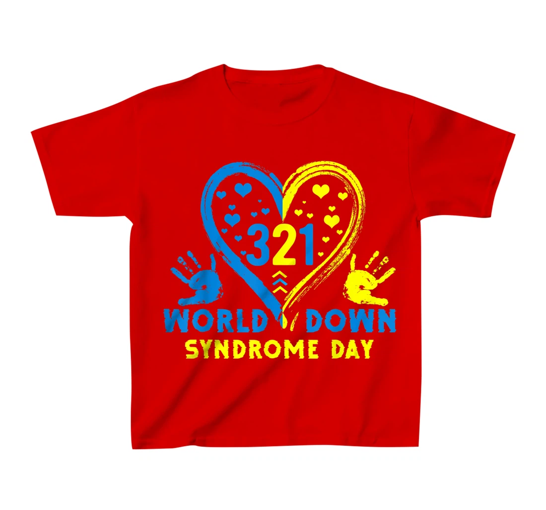 Blue Yellow Heart 21 World Down Syndrome Awareness Day T-Shirt, Kid T-Shirt and Women T-Shirt