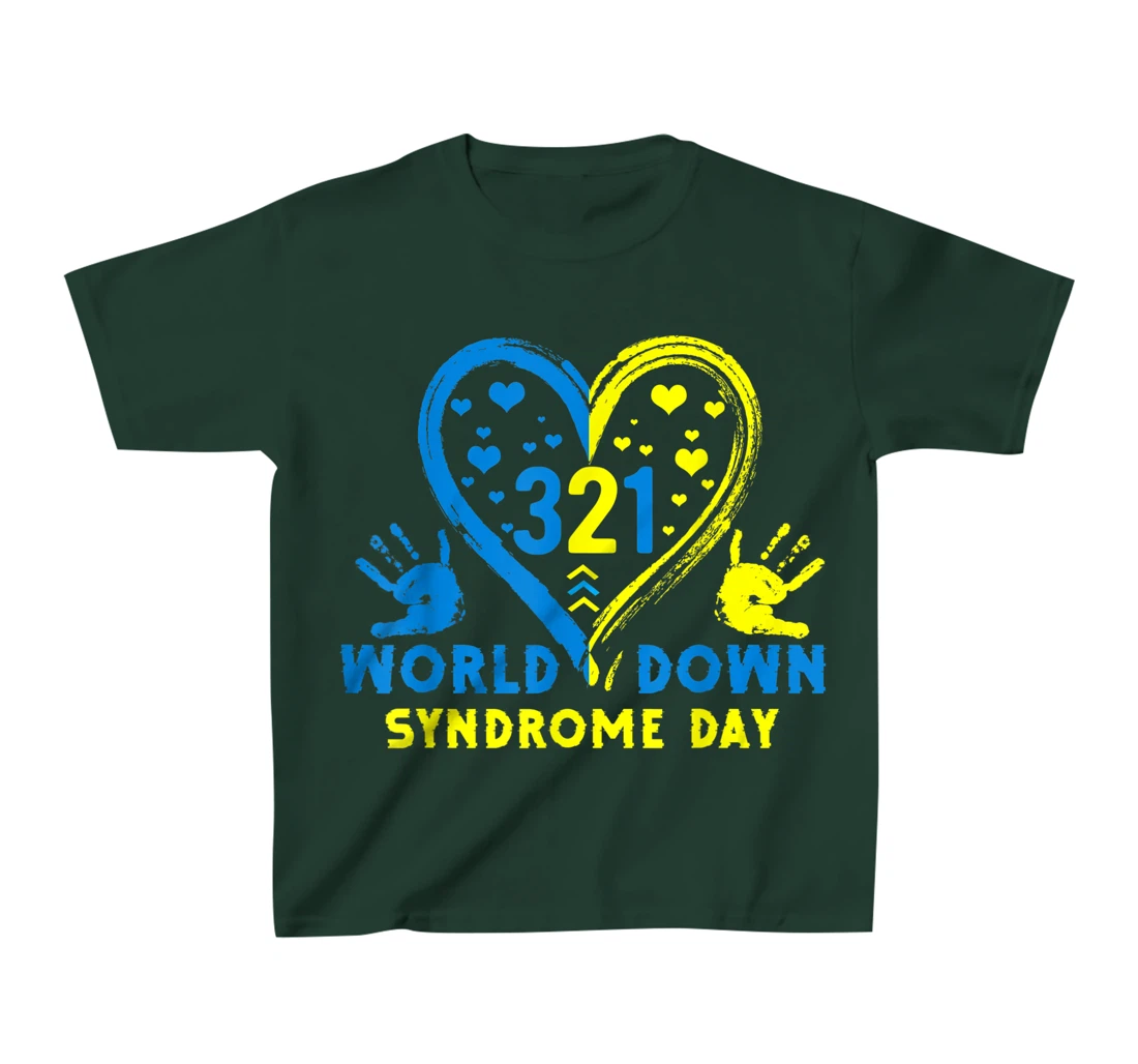 Blue Yellow Heart 21 World Down Syndrome Awareness Day T-Shirt, Kid T-Shirt and Women T-Shirt