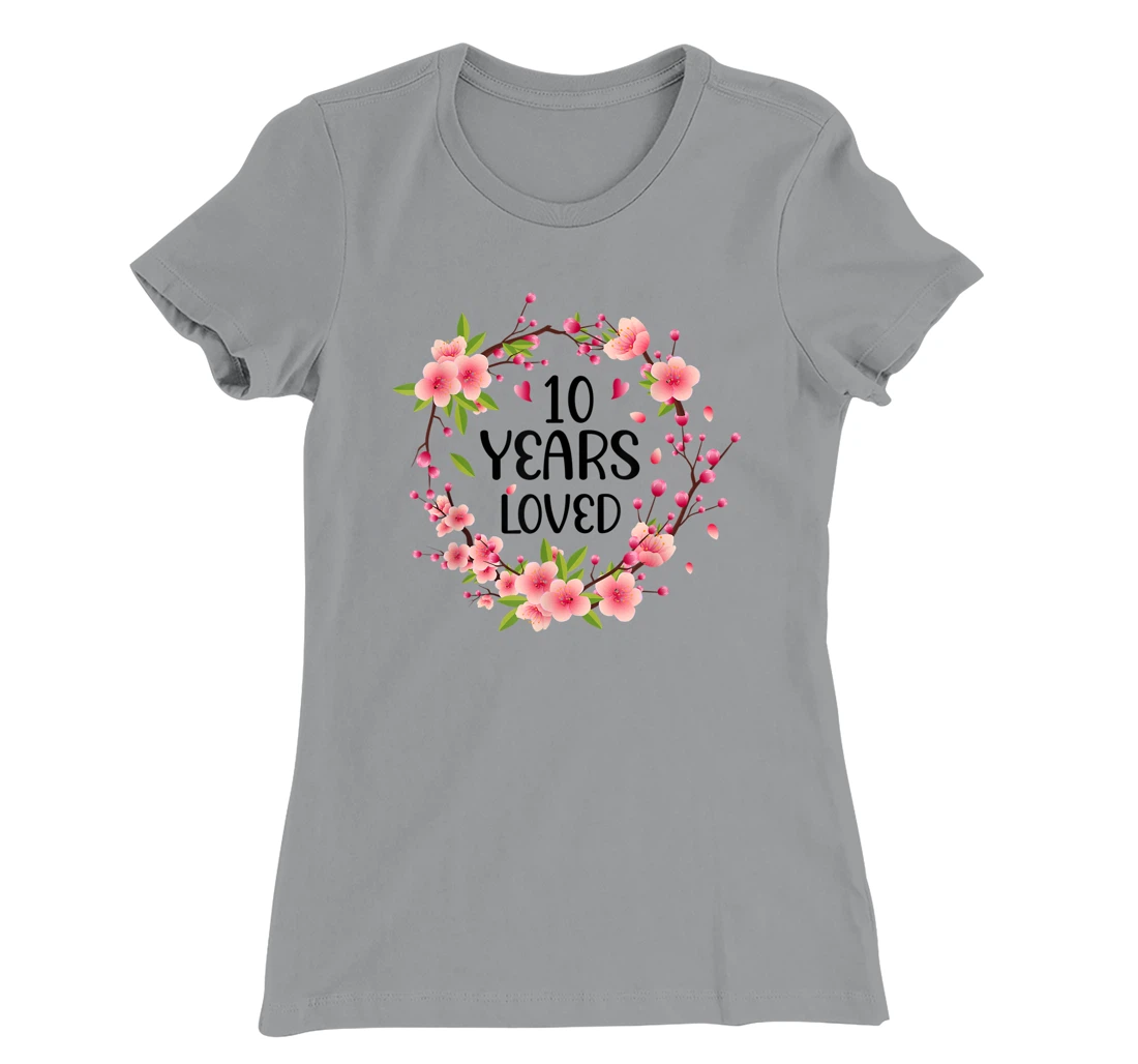 Floral 10 Year Old 10th Anniversary Men Women 10 Years Loved T-Shirt, Women T-Shirt