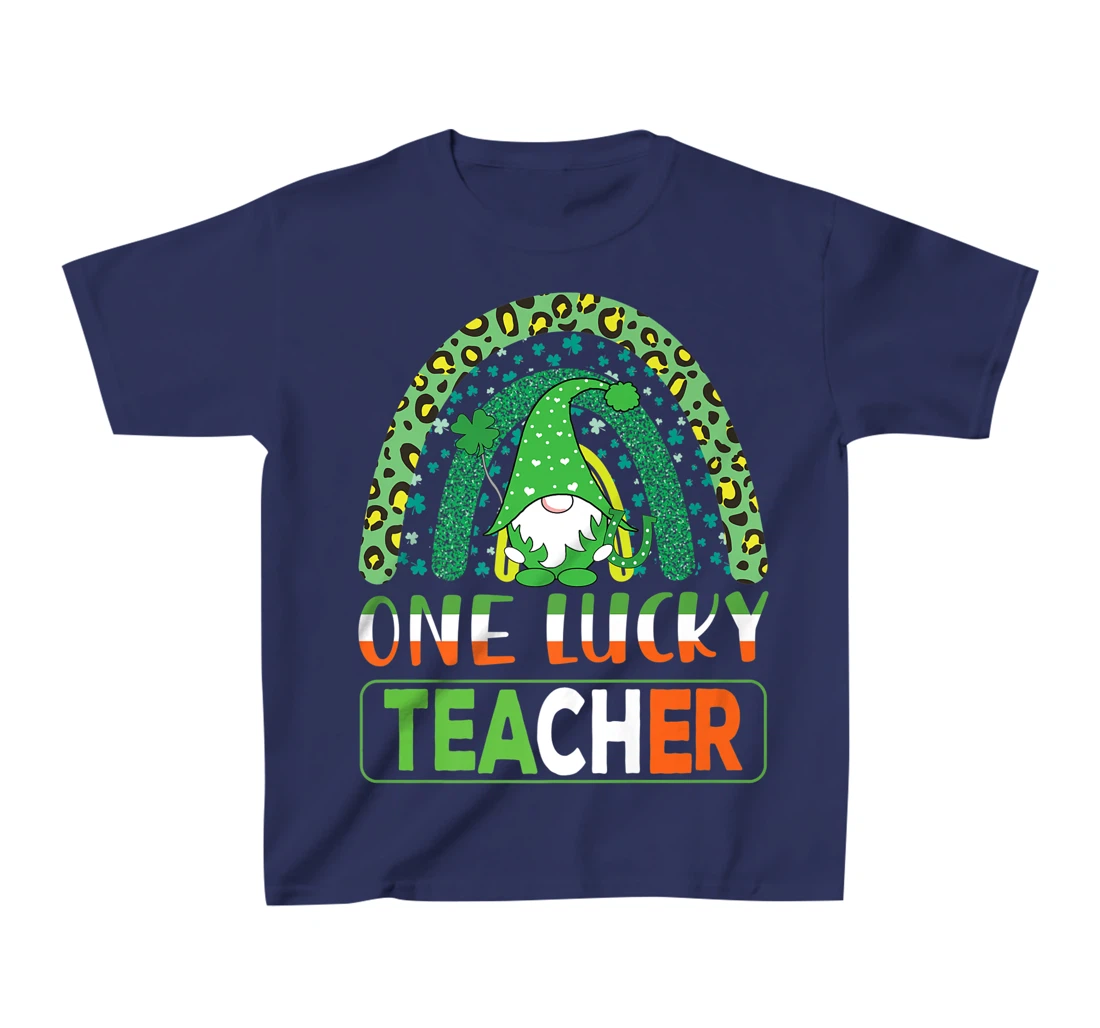 One Lucky Teacher Cute Gnomes Lover St Patricks Day Shamrock T-Shirt, Kid T-Shirt and Women T-Shirt