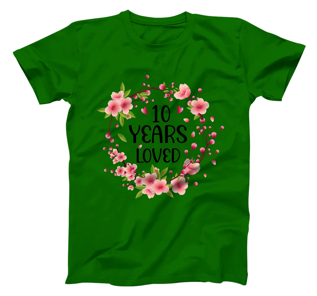 Floral 10 Year Old 10th Anniversary Men Women 10 Years Loved T-Shirt, Women T-Shirt