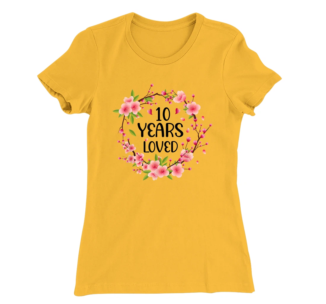 Floral 10 Year Old 10th Anniversary Men Women 10 Years Loved T-Shirt, Women T-Shirt