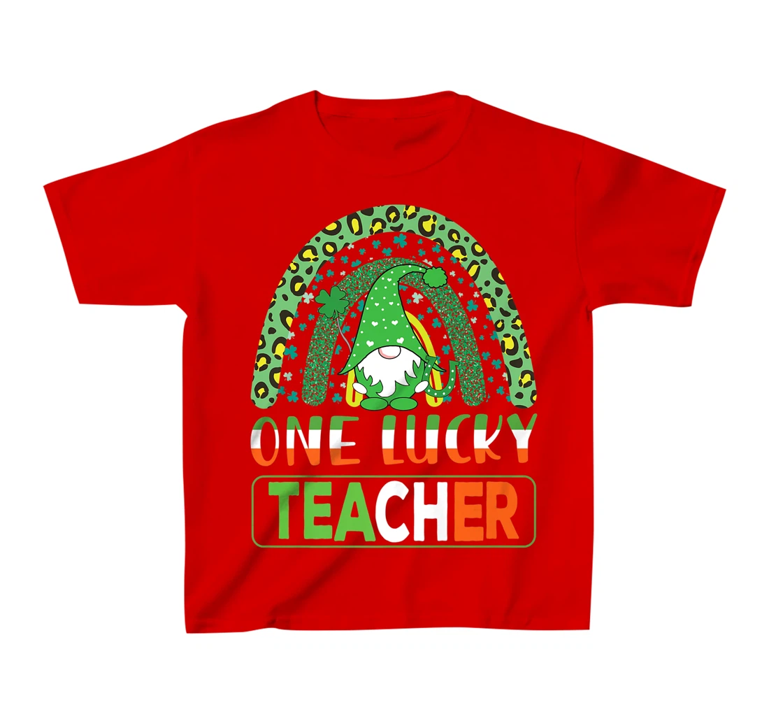 One Lucky Teacher Cute Gnomes Lover St Patricks Day Shamrock T-Shirt, Kid T-Shirt and Women T-Shirt