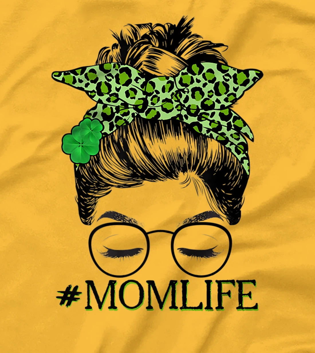 Mom Women Messy Bun St Patrick's Day Shamrock T-Shirt, Women T-Shirt