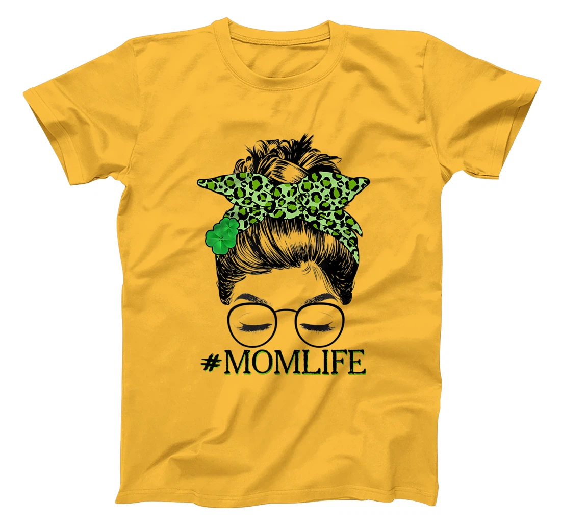 Mom Women Messy Bun St Patrick's Day Shamrock T-Shirt, Women T-Shirt