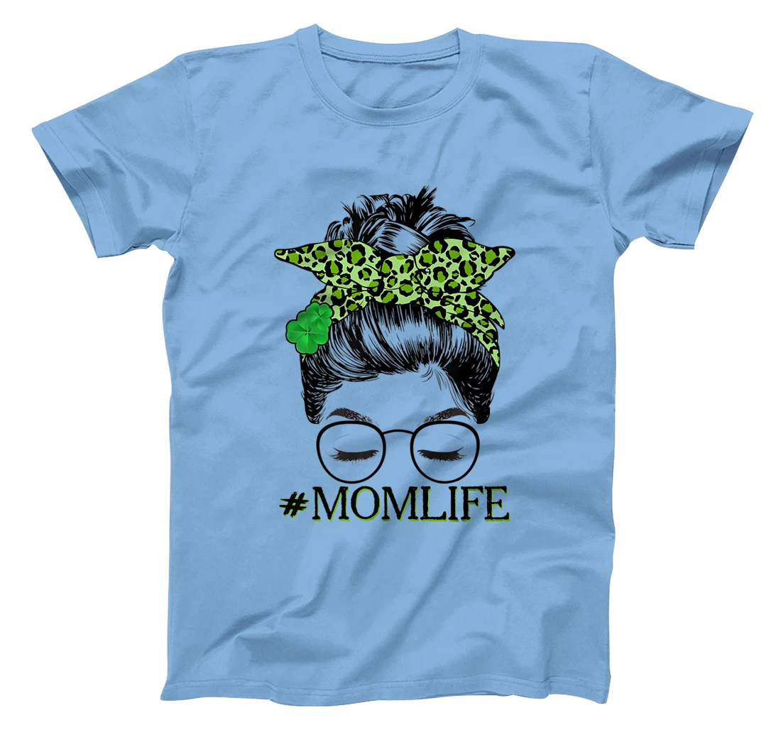 Mom Women Messy Bun St Patrick's Day Shamrock T-Shirt, Women T-Shirt