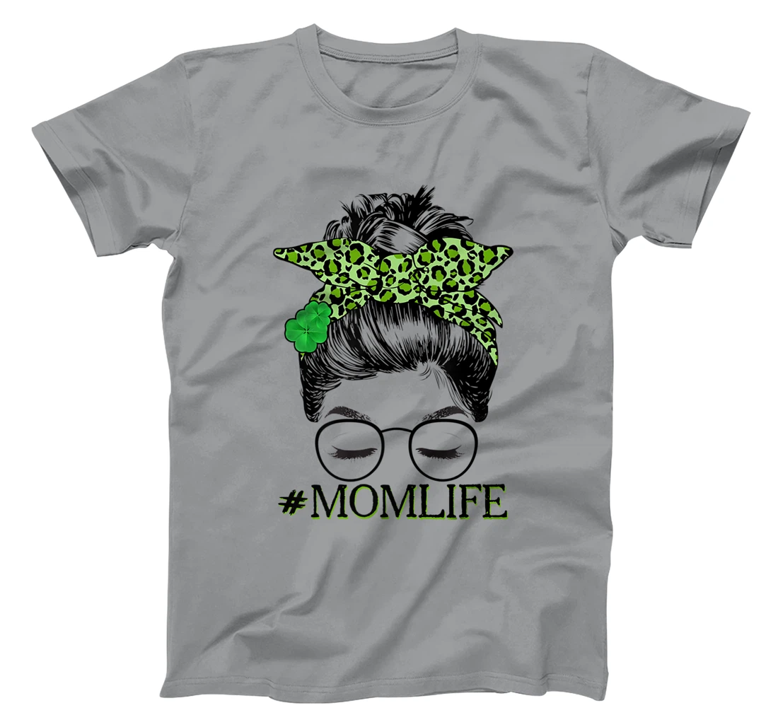 Mom Women Messy Bun St Patrick's Day Shamrock T-Shirt, Women T-Shirt