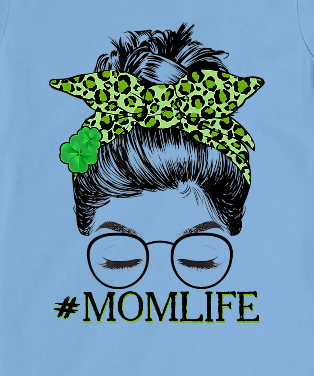 Mom Women Messy Bun St Patrick's Day Shamrock T-Shirt, Women T-Shirt