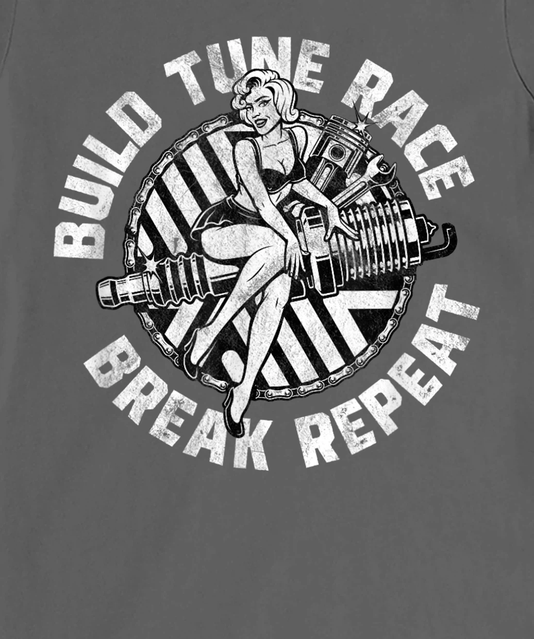 Distressed Build Tune Race Break Repeat - Racing T-Shirt, Women T-Shirt