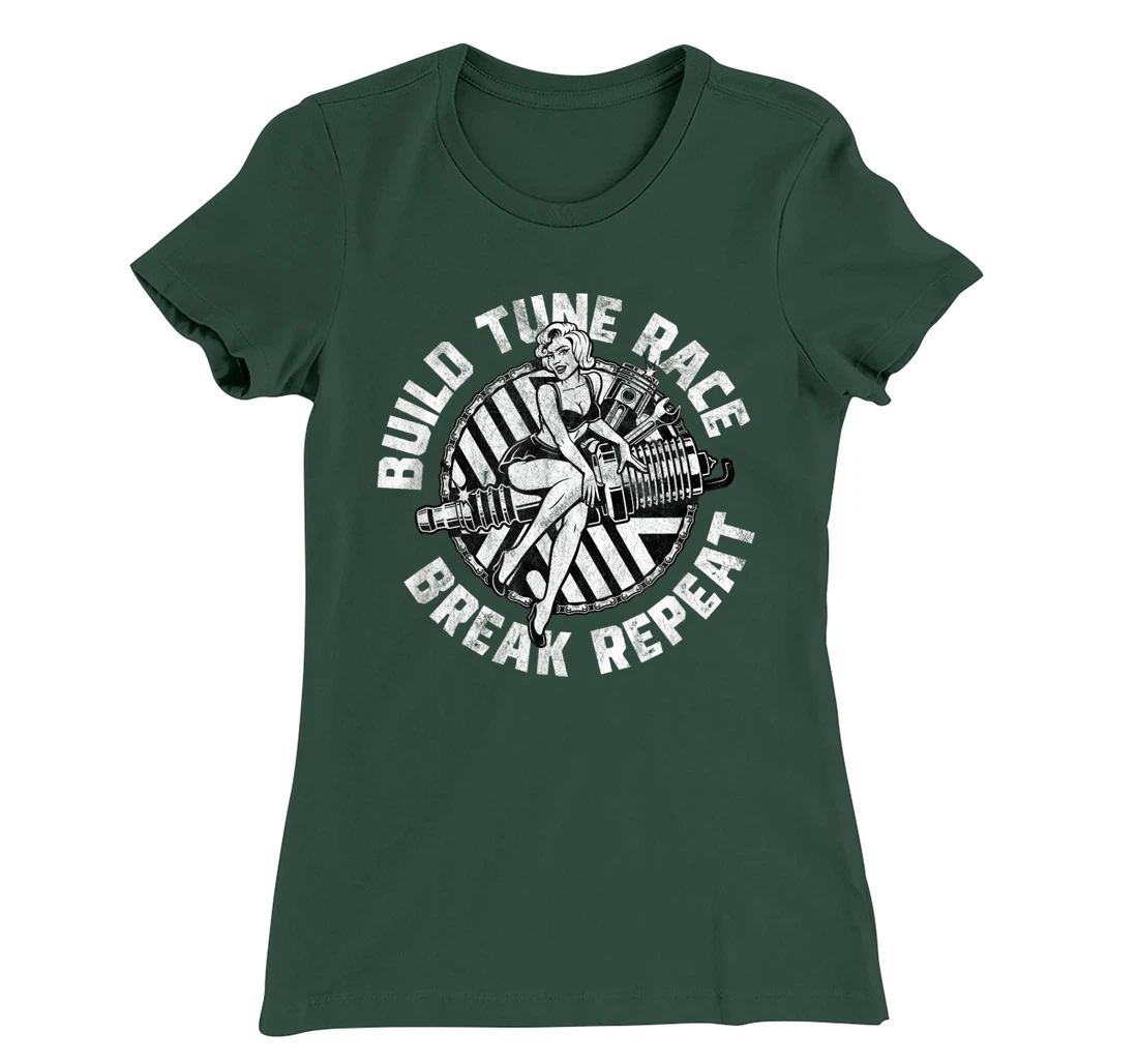 Distressed Build Tune Race Break Repeat - Racing T-Shirt, Women T-Shirt