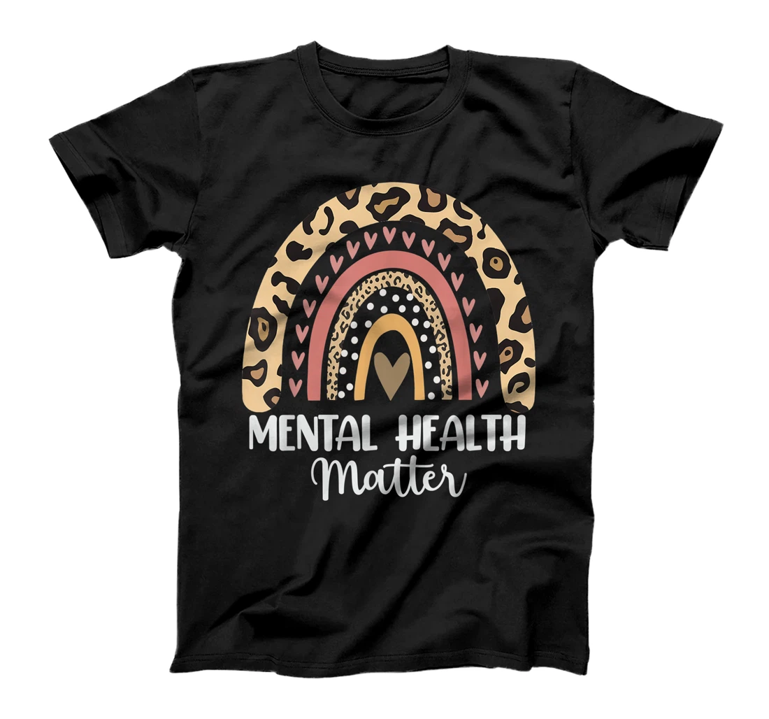 Mental Health Matters Leopard Print Boho Rainbow Awareness T-Shirt, Kid T-Shirt and Women T-Shirt