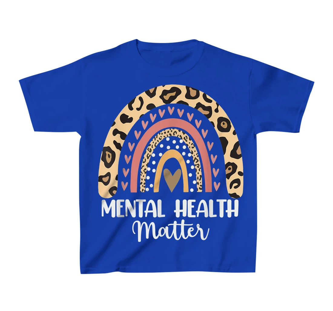 Mental Health Matters Leopard Print Boho Rainbow Awareness T-Shirt, Kid T-Shirt and Women T-Shirt