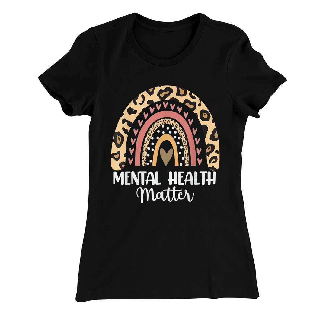 Mental Health Matters Leopard Print Boho Rainbow Awareness T-Shirt, Kid T-Shirt and Women T-Shirt