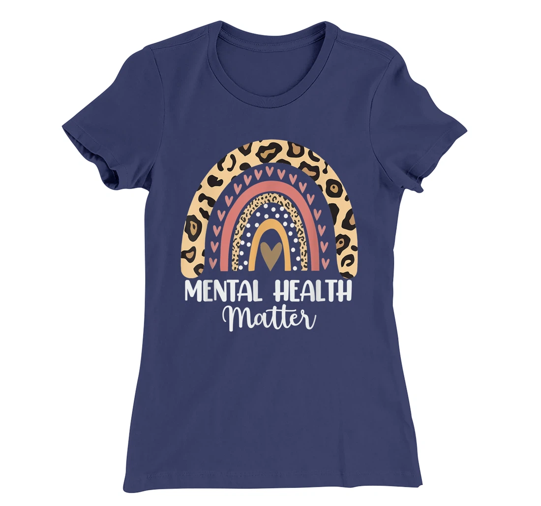 Mental Health Matters Leopard Print Boho Rainbow Awareness T-Shirt, Kid T-Shirt and Women T-Shirt