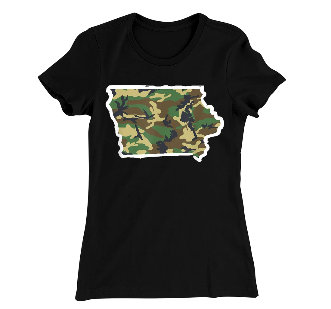 Iowa Camo Map Shirt, Hunting Gear, Camo Home Apparel T-Shirt, Women T-Shirt