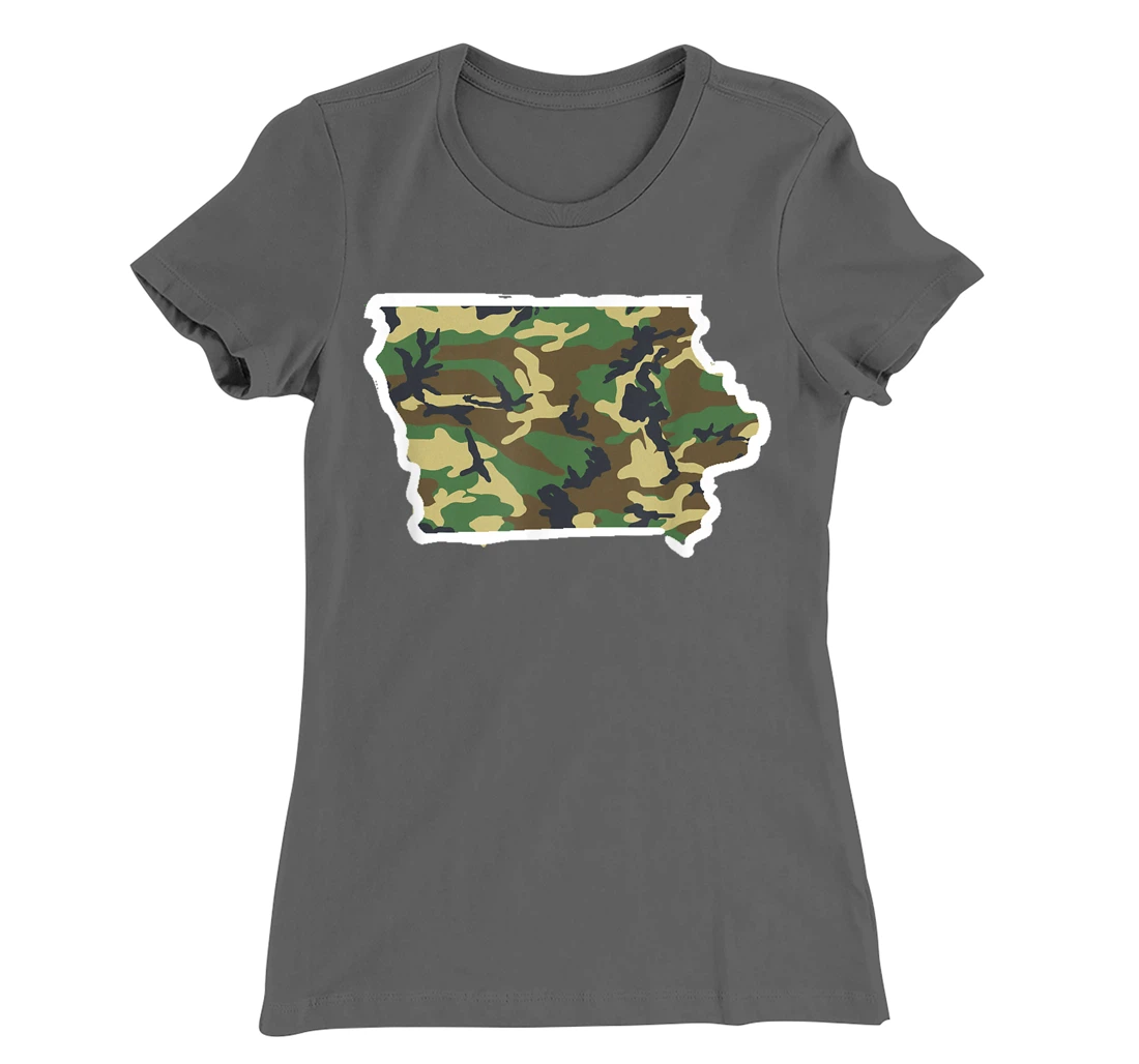 Iowa Camo Map Shirt, Hunting Gear, Camo Home Apparel T-Shirt, Women T-Shirt