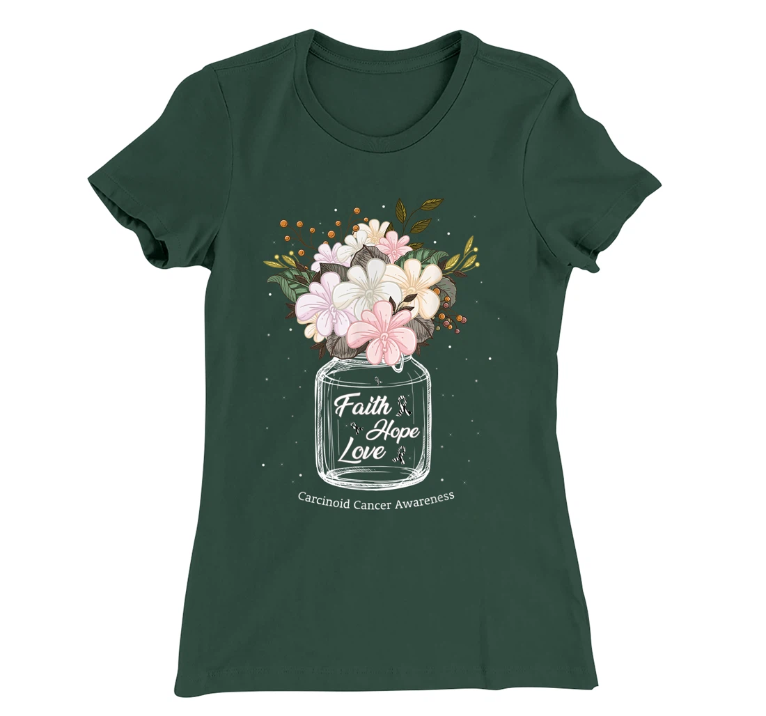 Carcinoid Cancer Faith Love Hope Flower Jar Awareness T-Shirt, Women T-Shirt