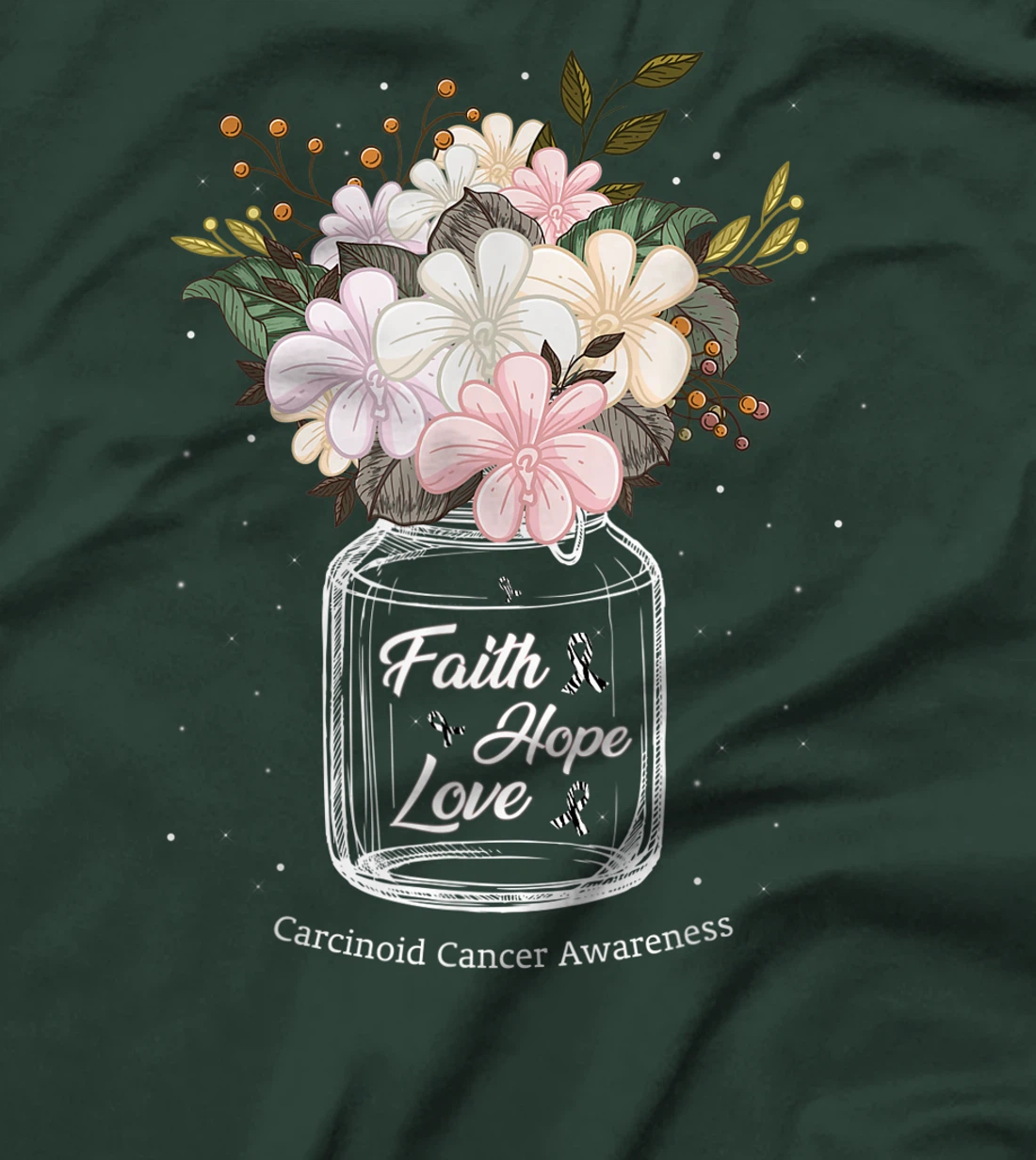 Carcinoid Cancer Faith Love Hope Flower Jar Awareness T-Shirt, Women T-Shirt