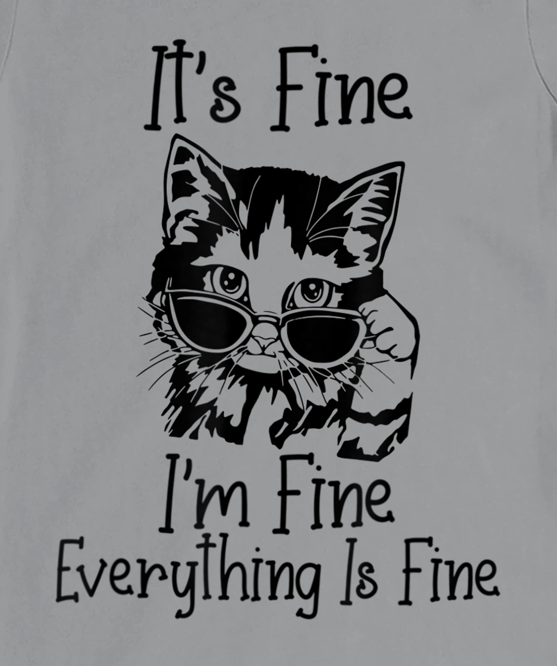 Womens It's Fine I'm Fine Everything Is Fine Funny Black Cat T-Shirt, Women T-Shirt