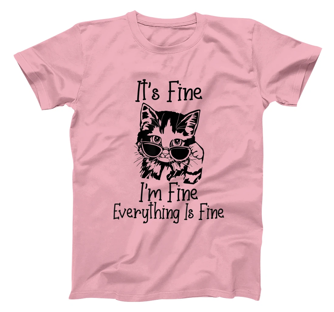 Womens It's Fine I'm Fine Everything Is Fine Funny Black Cat T-Shirt, Women T-Shirt