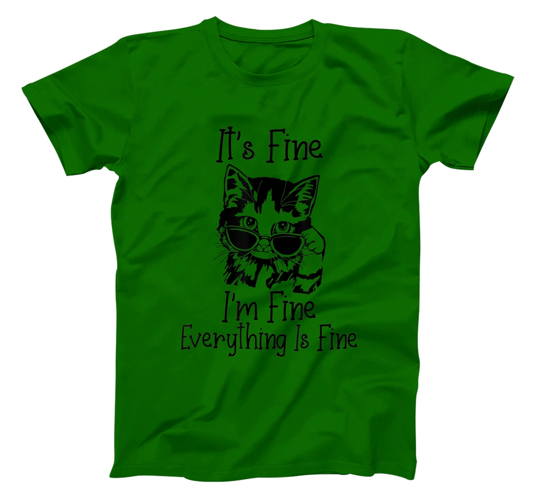 Womens It's Fine I'm Fine Everything Is Fine Funny Black Cat T-Shirt, Women T-Shirt