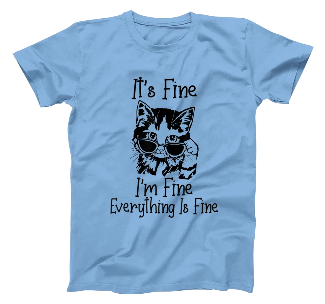 Womens It's Fine I'm Fine Everything Is Fine Funny Black Cat T-Shirt, Women T-Shirt