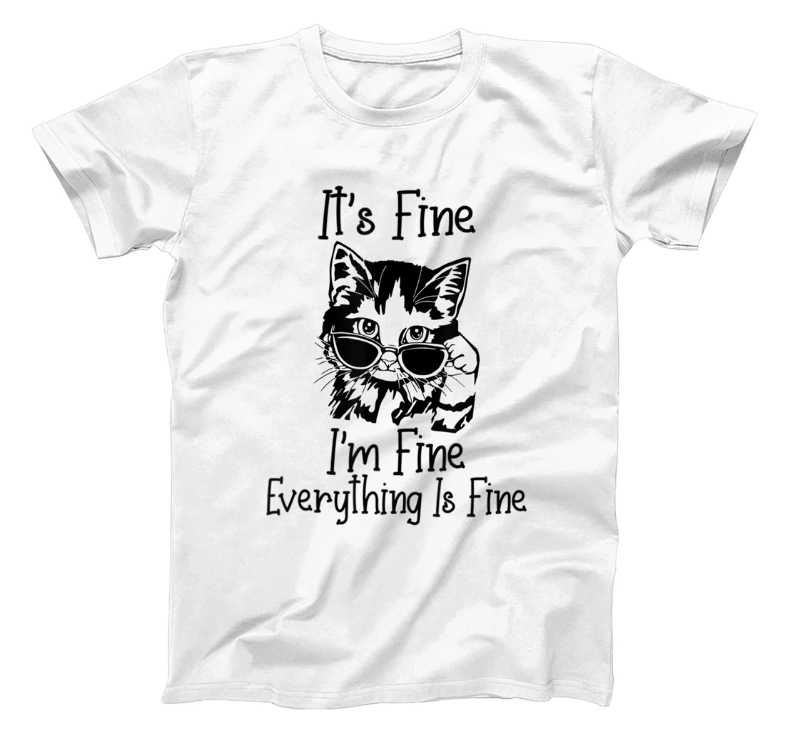 Womens It's Fine I'm Fine Everything Is Fine Funny Black Cat T-Shirt, Women T-Shirt