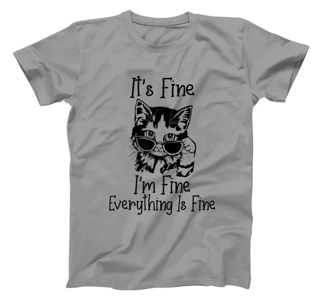 Womens It's Fine I'm Fine Everything Is Fine Funny Black Cat T-Shirt, Women T-Shirt