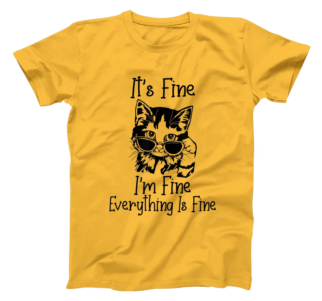 Womens It's Fine I'm Fine Everything Is Fine Funny Black Cat T-Shirt, Women T-Shirt
