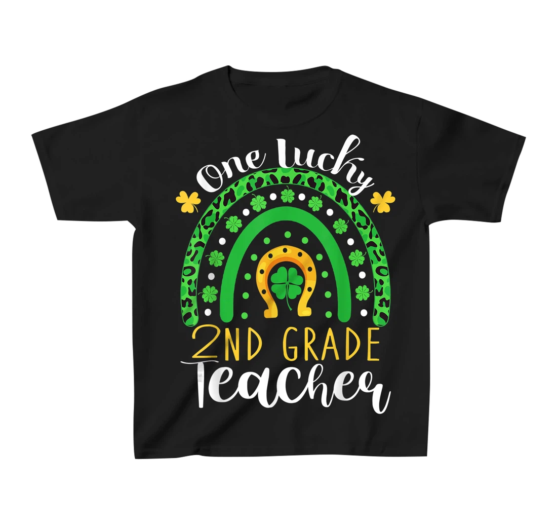 One Lucky 2nd Grade Teacher Rainbow Leopard St Patrick's Day T-Shirt, Kid T-Shirt and Women T-Shirt