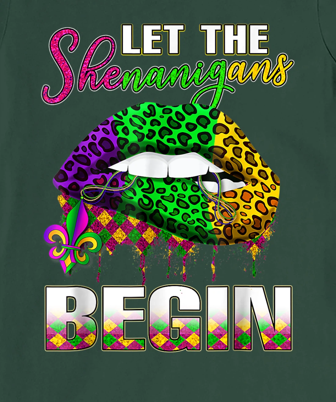Mardi Gras Lips Outfit Costume Women Let Shenanigans Begin T-Shirt, Women T-Shirt
